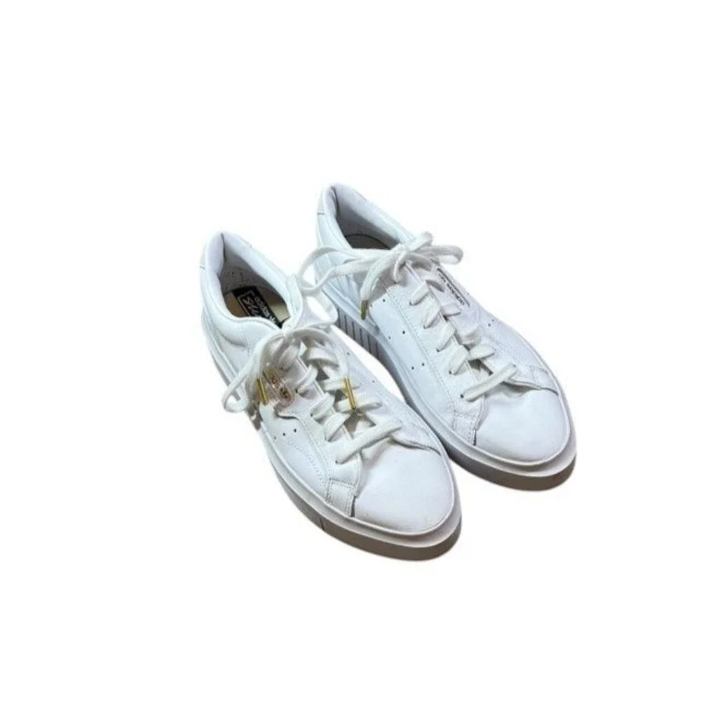 Adidas Sleek Super Womens Size 7.5 White Gold Athletic Leather Shoes Sneakers